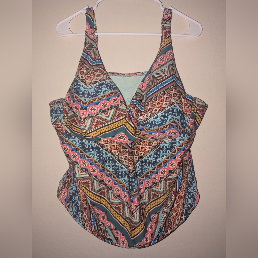 Time and Tru Women's Geometric Tankini- Blue, Pink, Yellow